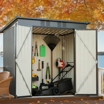 Seizeen 6x4ft Outdoor Storage Shed, Lockable Metal Shed with Base Frame, Patio Galvanized Garden Storage w/Sloped Roof, Walk-In Design, Vents
