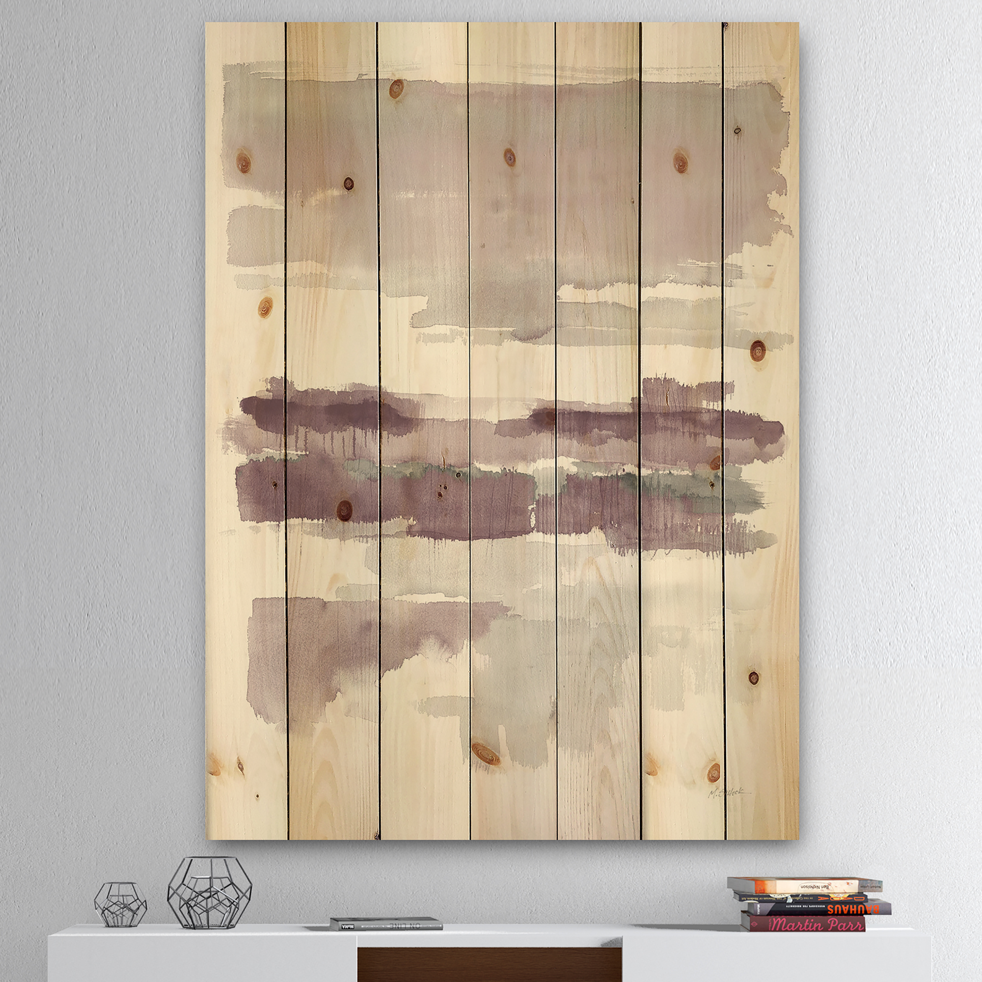 Designart 'Purple Amethyst Wetlands' Traditional Print on Natural Pine Wood