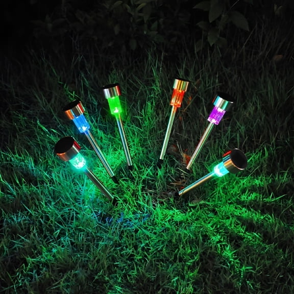 HIBIBUD 5pcs Pack RGB Color-Changing Stainless Steel Solar Path Lights for Outdoor Landscape Lighting