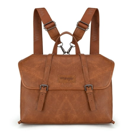 Wrangler Backpack Purse for Women Vegan Leather Fashion Anti Theft Convertible Backpack with Adjustable Strap, Brown