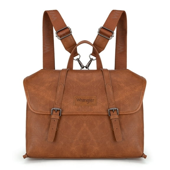Wrangler Backpack Purse for Women Vegan Leather Fashion Anti Theft Convertible Backpack with Adjustable Strap, Brown