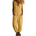 thumbnail image 3 of VBVC Women's Cotton Sleeveless Hooded Jumpsuit , Casual Loose Overalls For Women,Ladies' Button Down Romper with Pockets,Yellow,S-3XL, 3 of 8