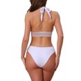 thumbnail image 3 of INSPIRE CHIC Women's Color Block Wavy Stripes Bikini Sets, 2 Piece Halter Top V Shaped Bottom Swimwear Bathing Suits Small White, 3 of 5
