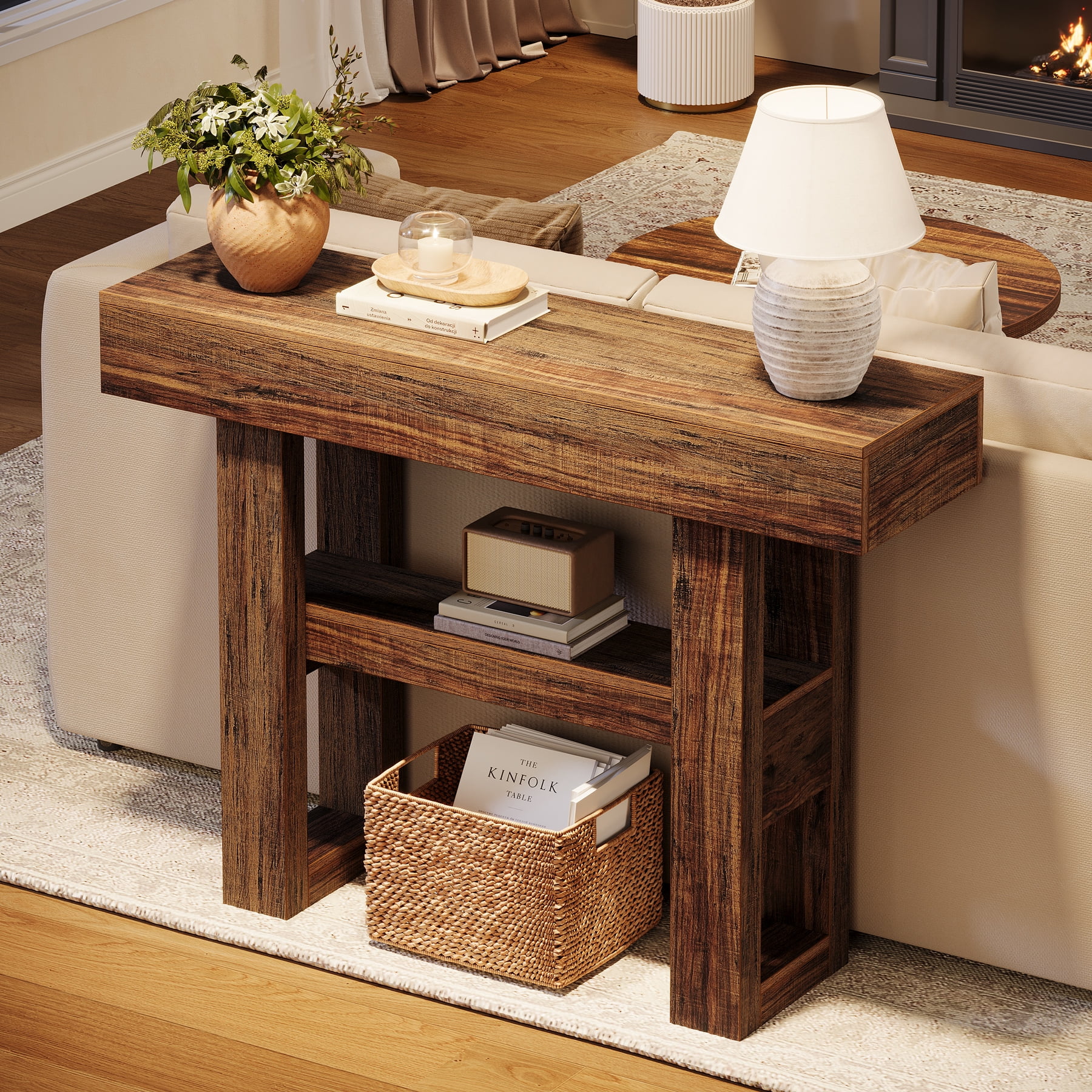 Tribesigns 41.34-Inch Farmhouse Console Table, 2-Tier Narrow Sofa Table Behind the Couch, Entryway Furniture with Storage Shelves for Living Room, Hallway, Foyer, Rustic Brown