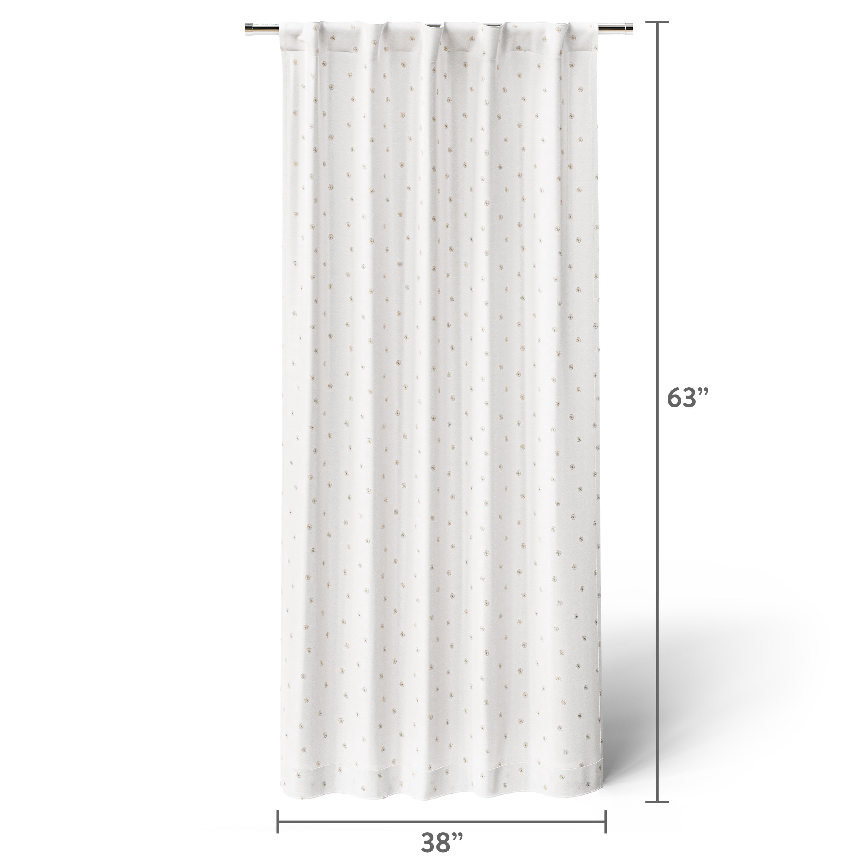 Mainstays Kids White and Metallic Gold Sun Sheer Overlay Blackout Rod Pocket with Back Tabs Single Curtain Panel, 38" W x 63" L