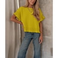 thumbnail image 4 of Lentta Womens Short Sleeve Sweater Round Neck Ruffled Hem Knit Crochet Pullover Casual Top Blouse, 4 of 7