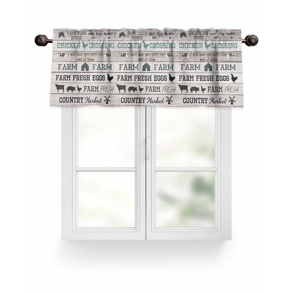 Funny Farmhouse Life Quotes Kitchen Valances for Windows Rustic Grey Wood Texture Valance Curtains for Kitchen /Living Room/Bedroom/ Bathroom Decor, 42"x12 " ,Rod Pocket 1 Panel,