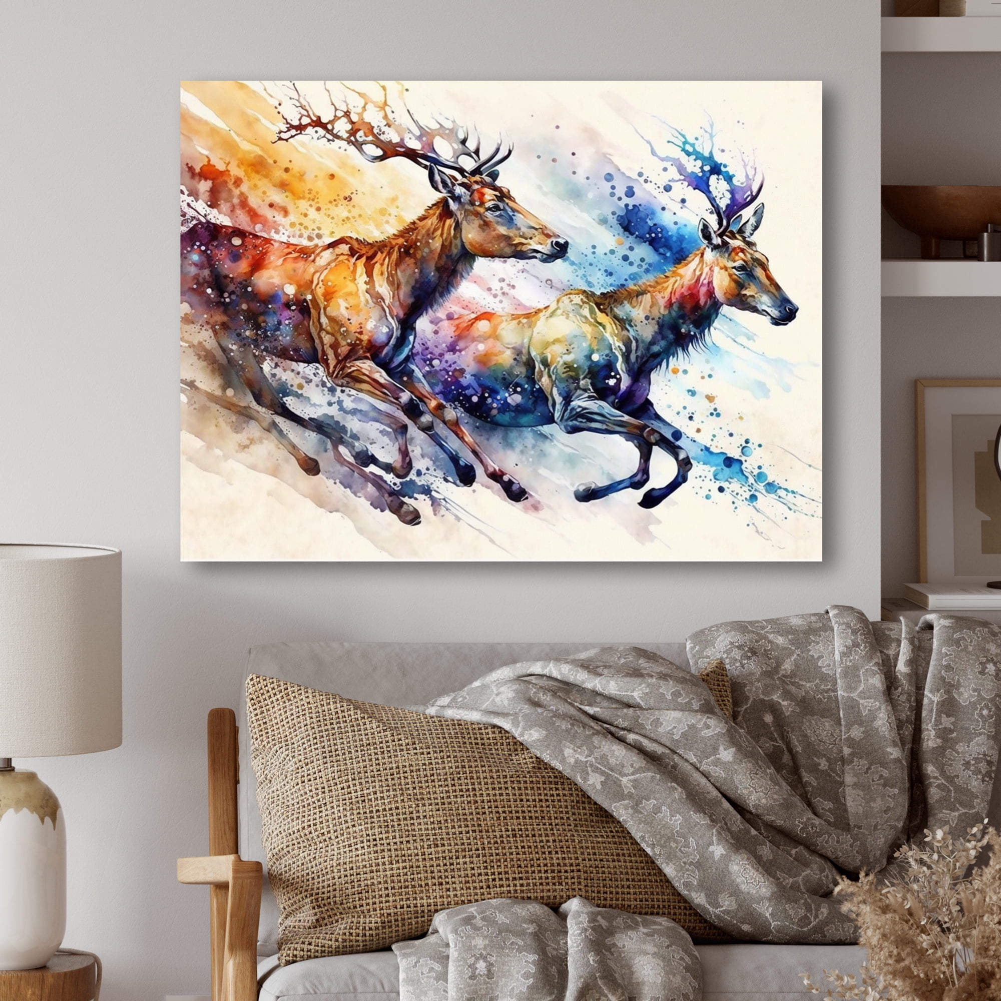 Designart Deers Running Canvas Wall Art
