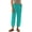 # Peacock Green, variant on TEMOFON Linen Pants for Women Capri Summer Lounge Tapered Leg with Pockets Elastic Waistband Comfy Lace Trim Cotton Brown Clothes XL