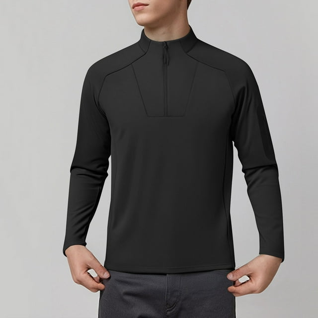 pstuiky camisa de manga larga para hombre, Ropa deportiva de manga larga y cuello redondo para hombre, lisa, cálida, de color liso top de hombre l