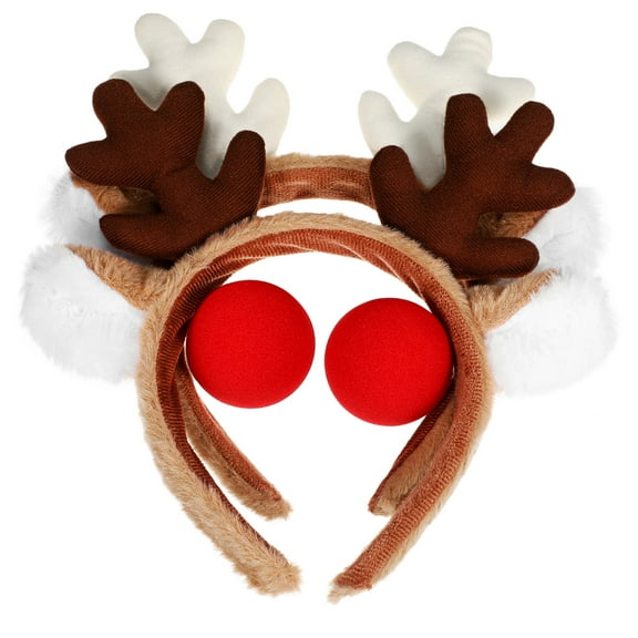 OUNONA Antler Headband Unique Design Red Nose for Festive Events 2Sets