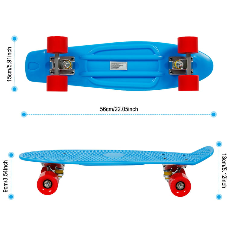 Kids Pro Stunt Mini Skateboard Beginner Children Tricks Plastic Skateboard  for kids with T Tool Accessory Blue