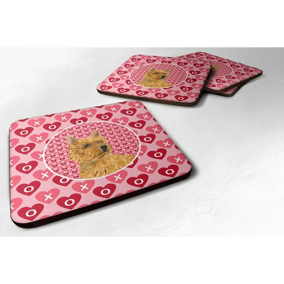 Norwich Terrier Hearts Love and Valentines Day Portrait Foam Coaster Set of 4