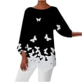 thumbnail image 5 of AXXD 3/4 Length Sleeve Womens Tops O-Neck Printed Loose Womens Tops Casual Clothes $10.00 Black 12, 5 of 5