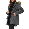 thumbnail image 4 of Chaqueta de parka de invierno para mujer INSPIRE CHIC, abrigo acolchado largo, cálido, a prueba de viento, con capucha de piel sintética, 2XL, gris, 4 of 6
