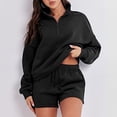 thumbnail image 5 of Dyegold Women Sweatsuits Sets Quarter Zip Pullover Tops With Wide Leg Shorts Lounge Sets For Women 2 Piece Cute Short Sets, 5 of 8