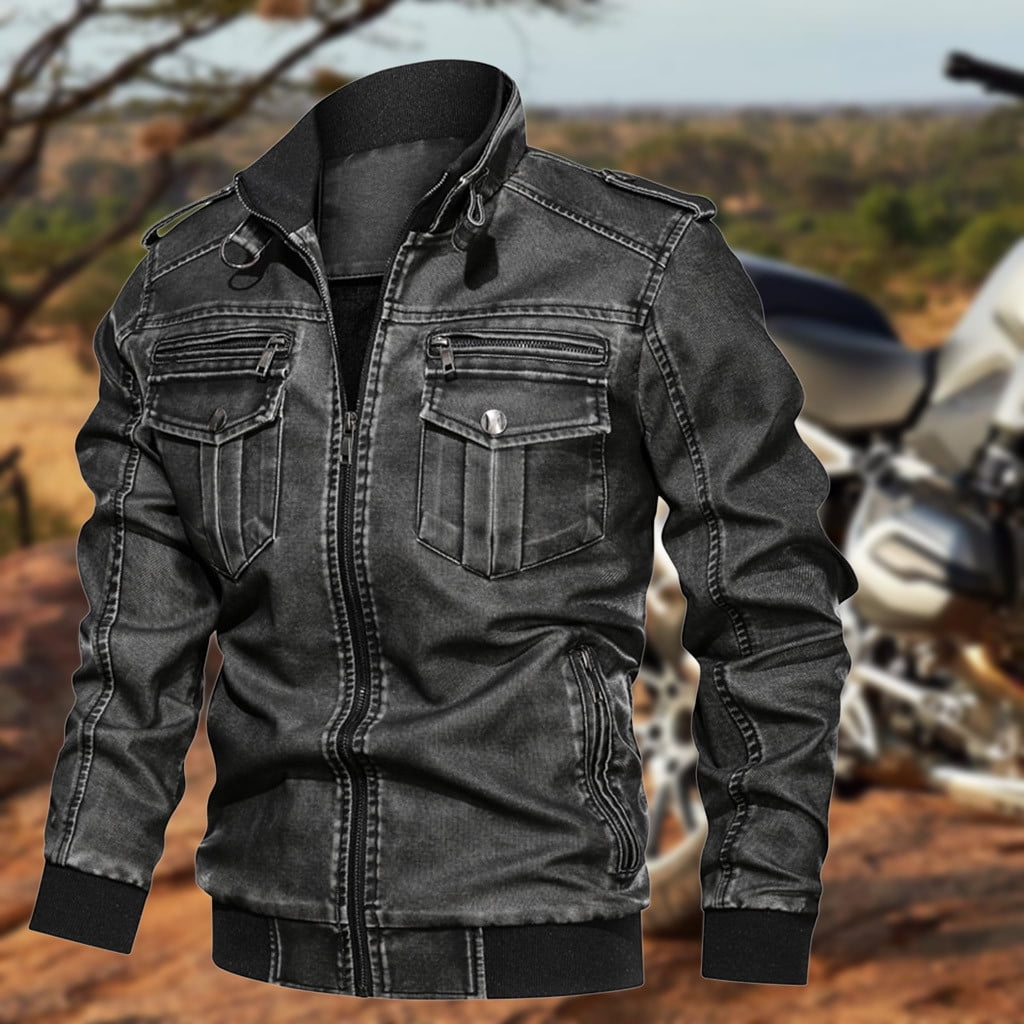 Men's Denim Jacket Big Size Solid Causal Washed leather Jacket With