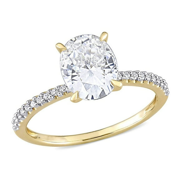 2.00 Carat (ctw) Lab-Created Oval Moissanite Solitaire Engagement Ring 14K Yellow Gold with Diamonds