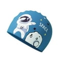 thumbnail image 4 of Gorro de baño para niños, impermeable, elástico, con protección para los oídos, flexible, para ducha y baño, ideal para hacer esnórquel, deportes Azul, 4 of 8
