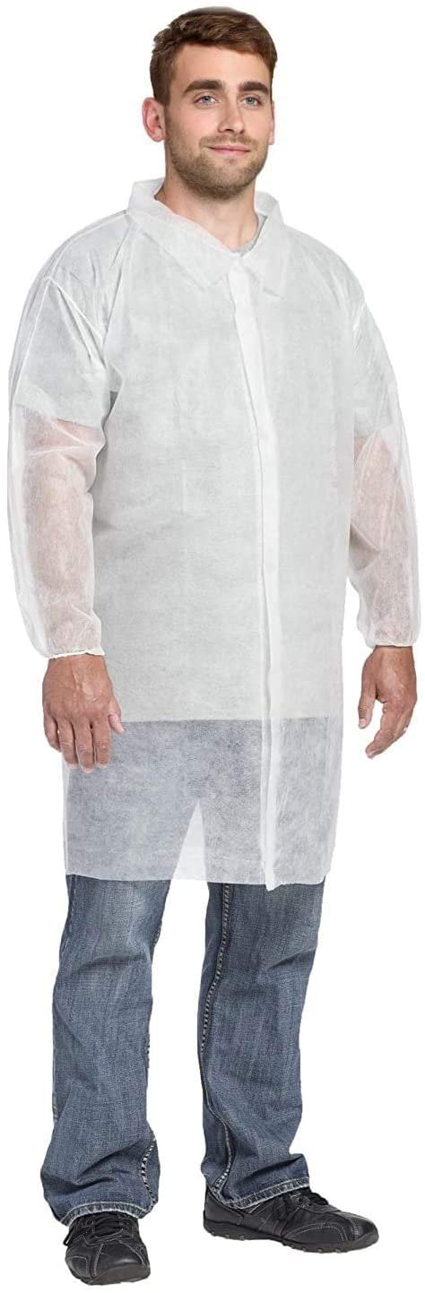 WHITE DISPOSABLE VISITORS LAB COAT HYGIENE FOOD SAFETY PPE XXL FASTENING X5