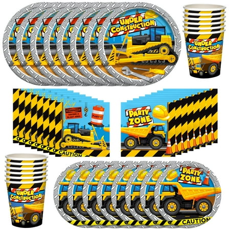 Construction Party Supplies Tableware Classic Set for 16 Guests