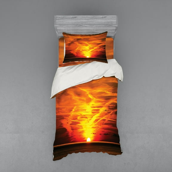 Ambesonne Orange Bedding Set 3 Pcs, Sunset over Horizon Sea, Twin, Orange