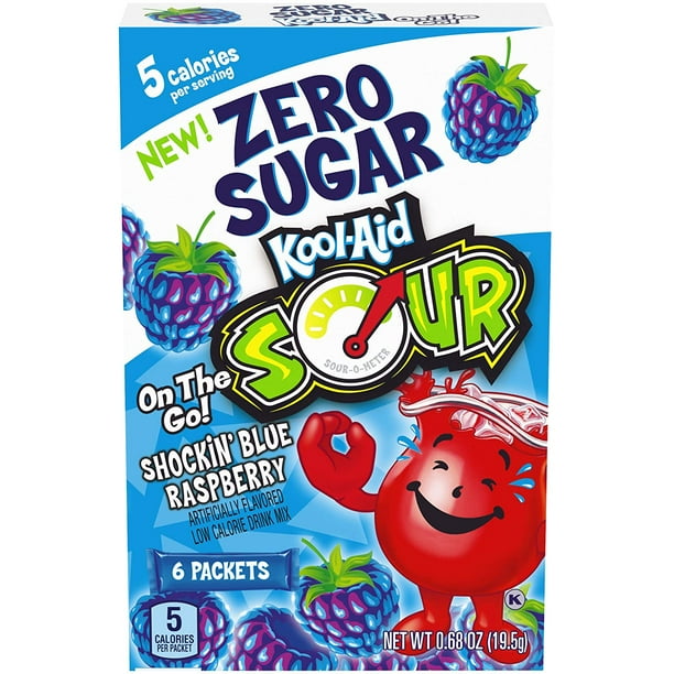 KoolAid Sours Zero Sugar, Shockin Blue Raspberry, OntheGo Drink Mix