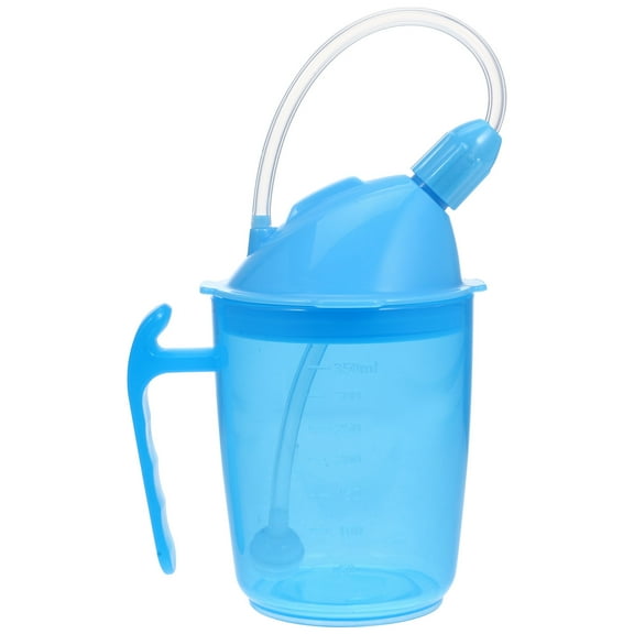 Pretyzoom Leak Proof Cup for Bedridden Patients Blue Plastic Smooth Lines 1Pack