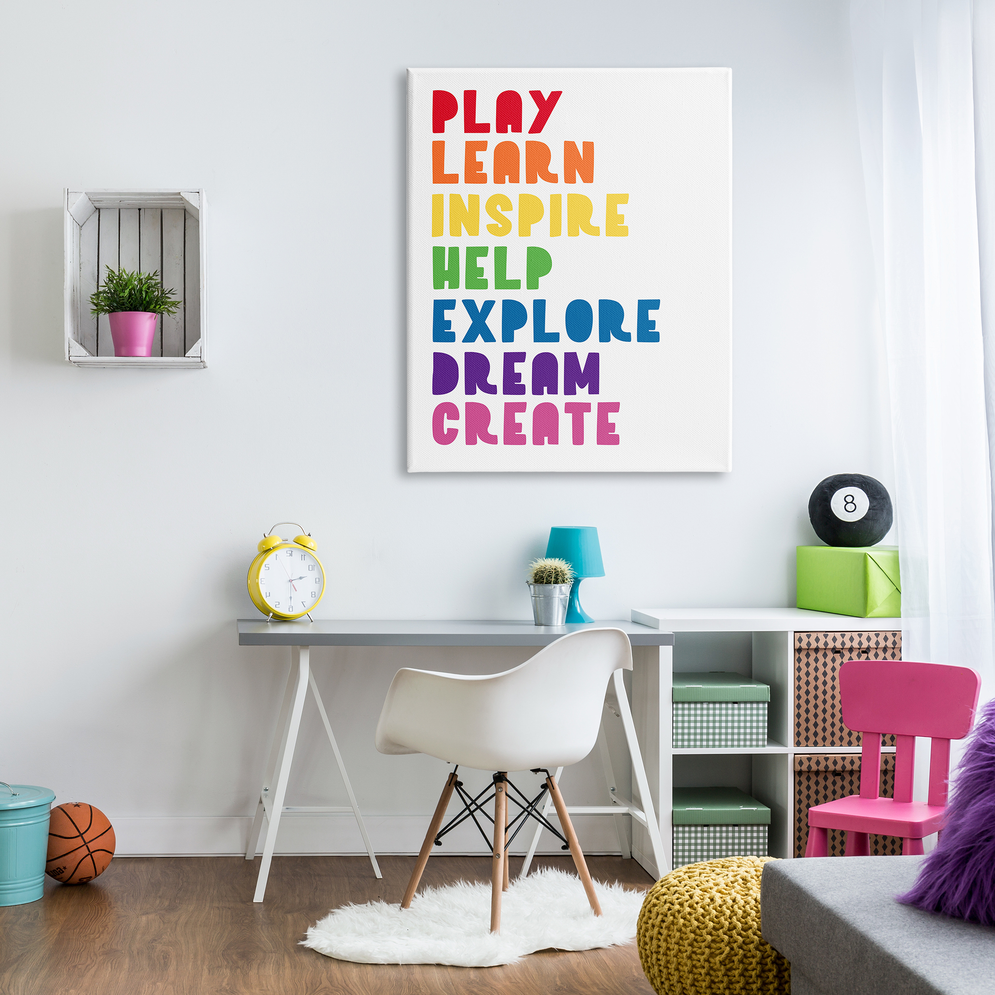 Stupell Indtries Play Learn Inspire Create Phrase List Rainbow Text,36 x 48,Design by Anna Quach
