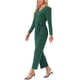 thumbnail image 4 of INSPIRAR CHIC Mono de Mujer con Cuello en V de Manga Larga, Cintura Ajustable, Pierna Ancha, Pantalones Largos, Mono Elegante de Punto S Verde Oscuro, 4 of 5