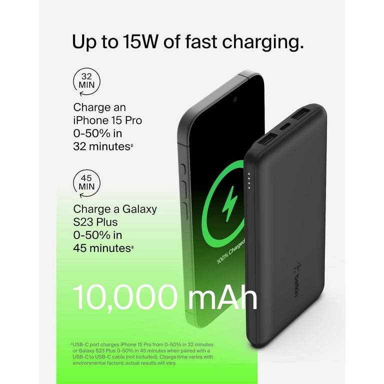 Belkin 10K Power Bank USB-A & C 15W Black