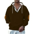 thumbnail image 3 of BiZtdJrK 1/4 Zip Hooded Sweatshirt Mens Fleece Lined Pullover Hoodie Lightweight Oversized Drawstring Sweatshirts with Kangaroo Pocket, Brown, S, 3 of 8