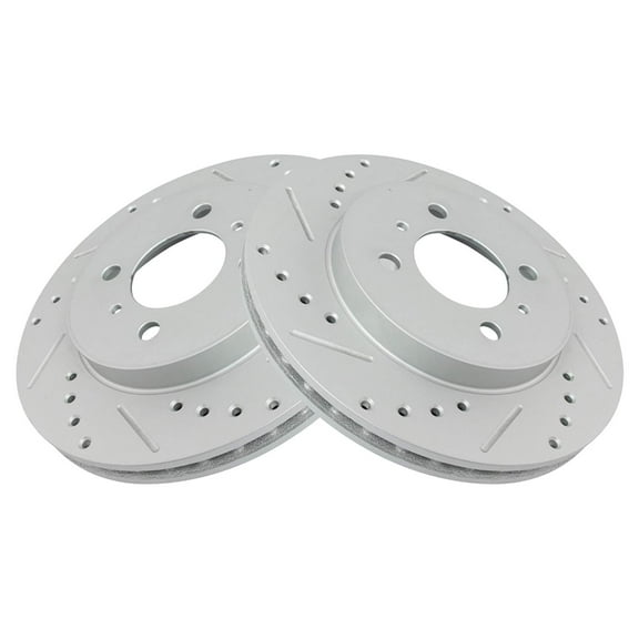 TRQ Front Performance Brake Rotors Set Premium G-Coated Cross Drilled & Slotted Fits Select 2002-2006 Mitsubishi Lancer 1999-2002 Mirage