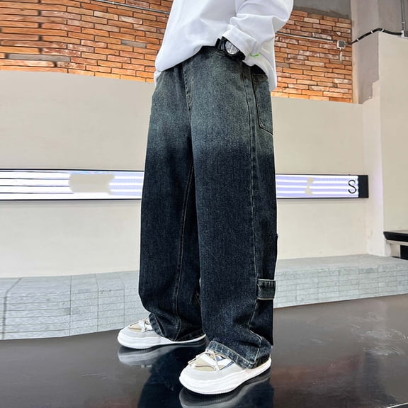 Avtoify Boys Pants Children's Solid Color Adjustable Waist Pleats Pocket Casual Sporty Work Jeans Kids