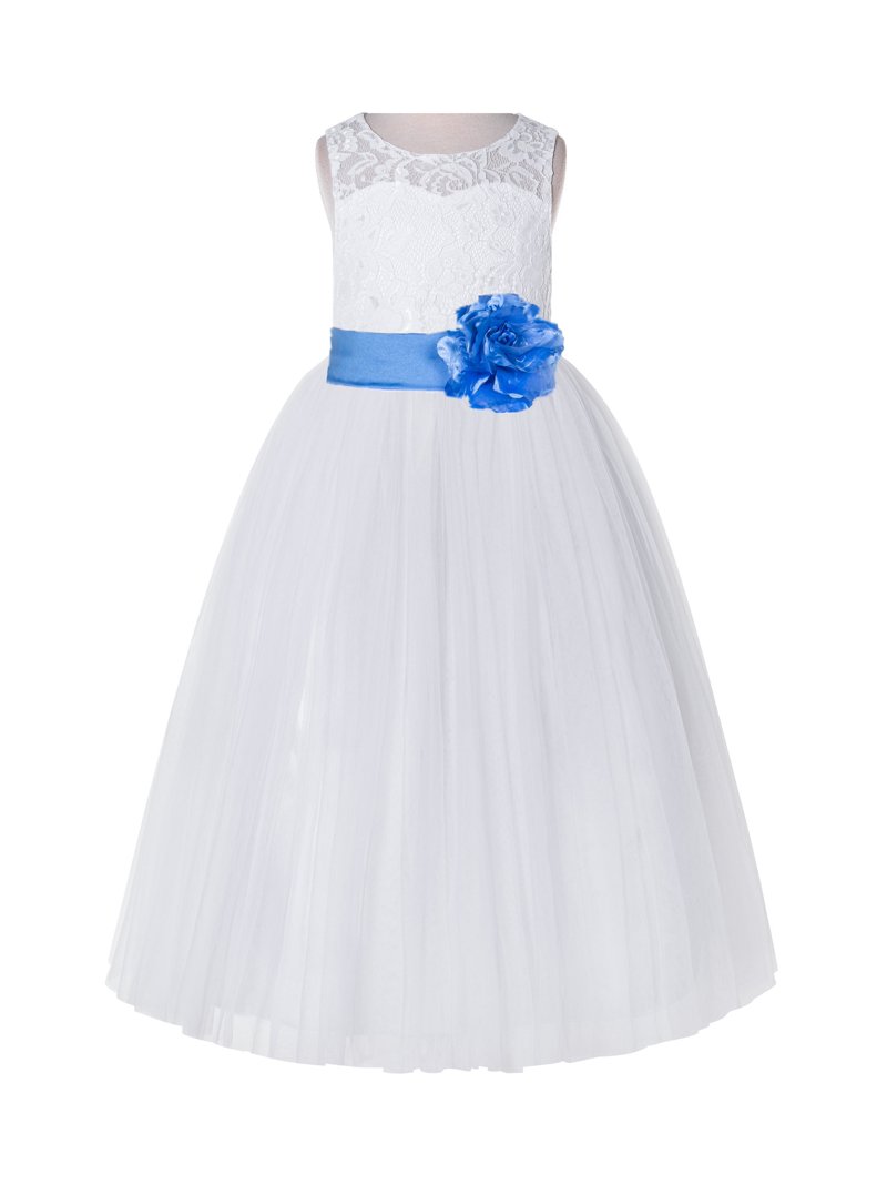 white bridesmaid dresses with colored sashes Ekidsbridal White Lace Tulle Keyhole Back Girl Dresses with Colored Sash  Wedding Pageant Junior Bridesmaid 178T 10