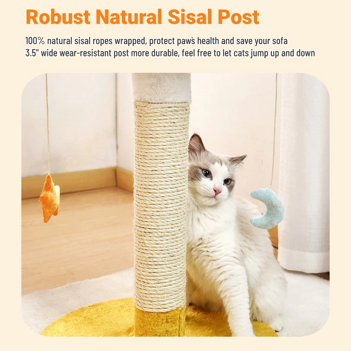 Happi N Pets 28" Tall Thick Cat Scratching Post, Small Cat Tree for Indoor Cats with Cloud Soft Perch & Bed, Cute Toys, Stable Stand, Removable Cover, Bonus Catnip