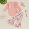 thumbnail image 5 of eczipvz Newborn Baby Girl Fall Outfits Ribbed Long Sleeve Ruffle Romper Floral Flared Pants Headband Set Winter Clothes Size 12-18 Months, 5 of 9