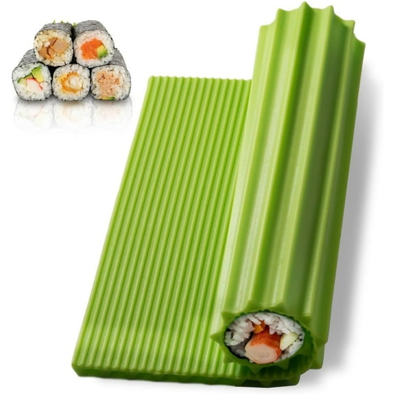 Sushi Making Kit, Silicone Sushi Mat, Non Stick Sushi Rolling Mat, Reusable Sushi Making Roller, Sushi Making Mat Home Cooking for Kids and Adults, Easy to Clean, Green, 8.5 x 7.8 in