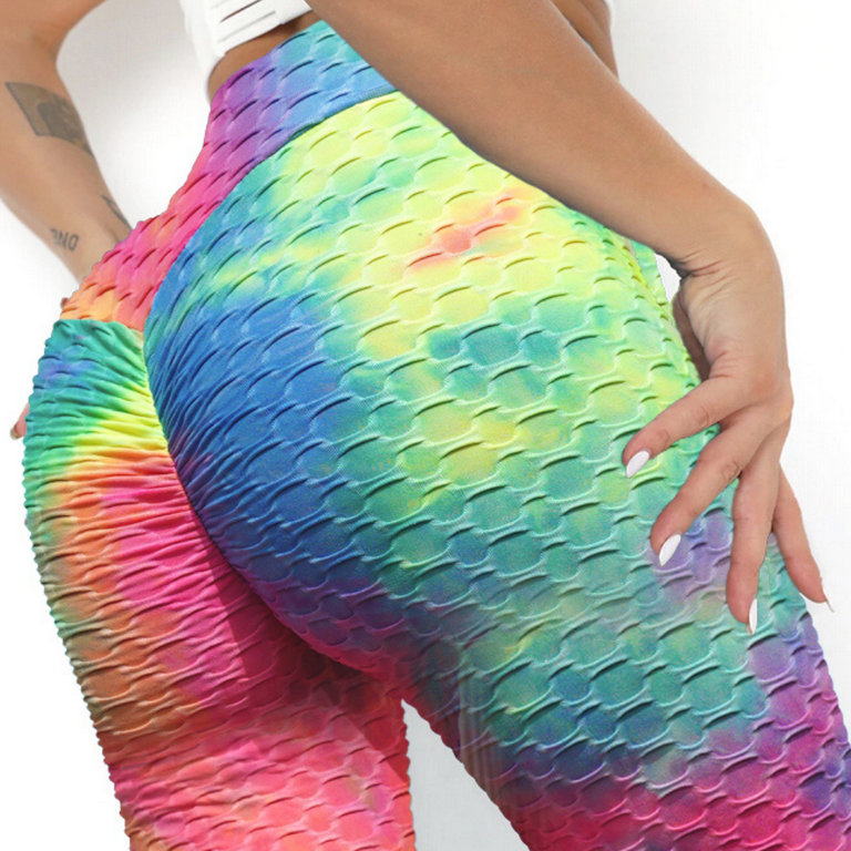  Scrunch Booty Workout Leggings Womens Tie Dye Butt Lifting  Yoga Pants High Waisted Textured Tummy Control Legging L