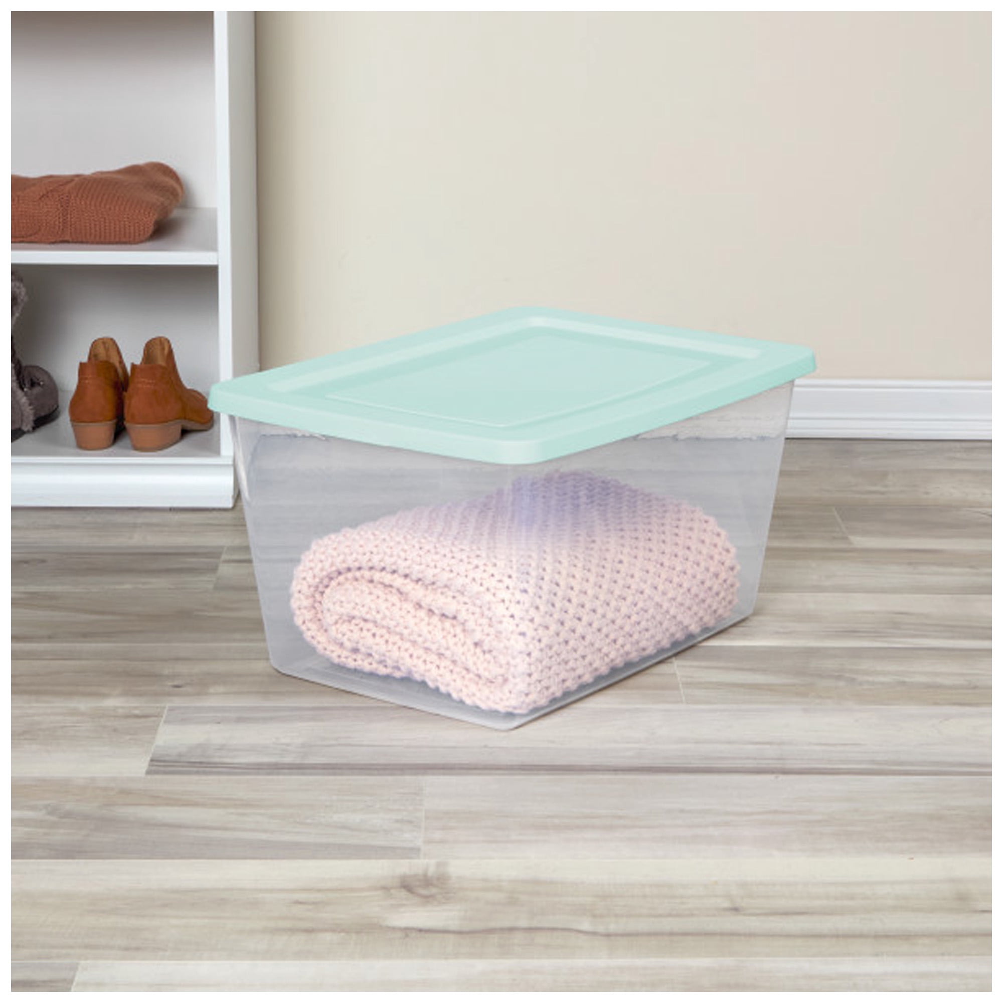 Sterilite 58 Qt Storage Boxes, Clear Plastic Containers with Snap Lids, Set of 16, Mint