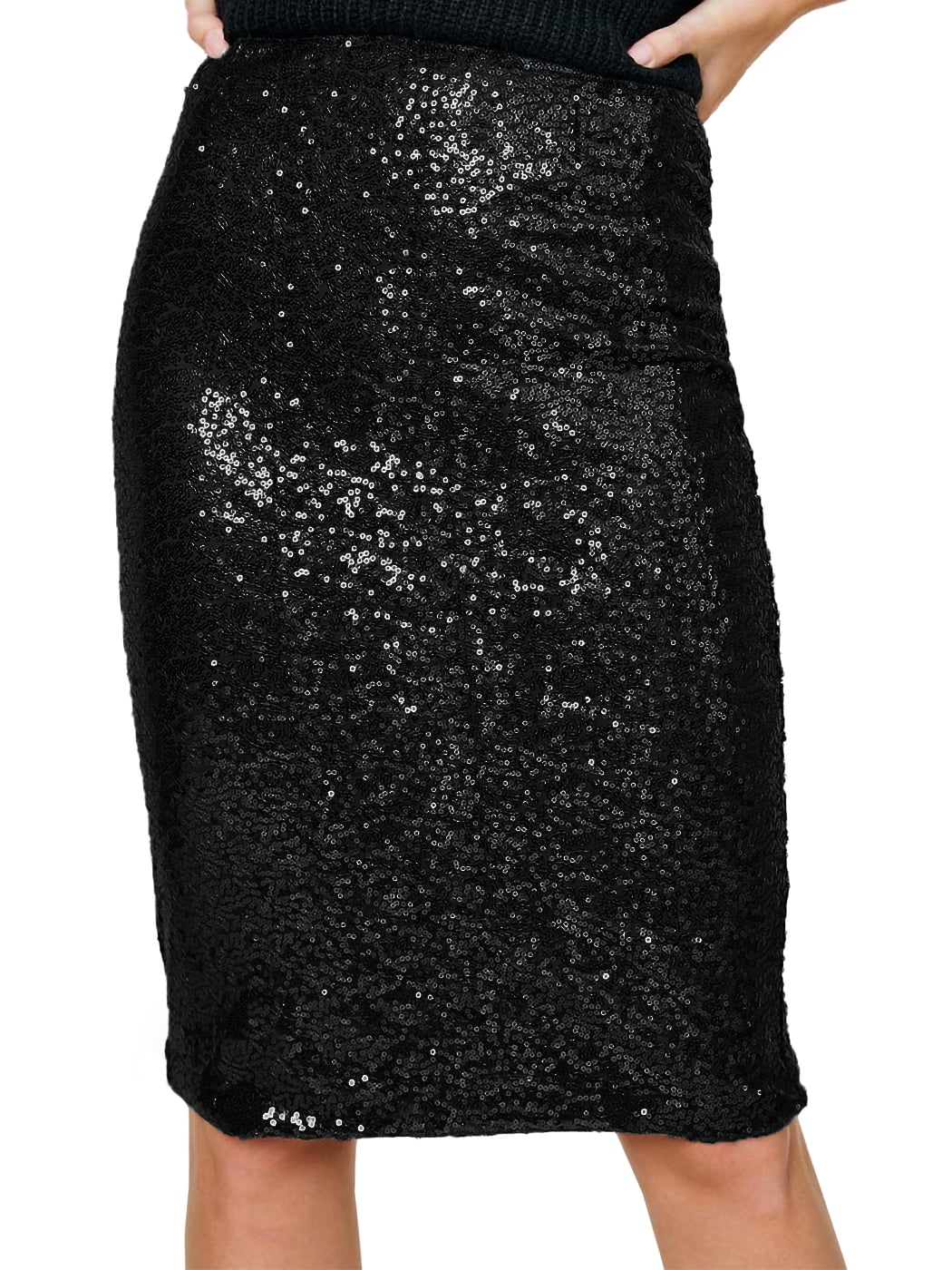 Women's High Waist Sparkly Black Sequins Midi Skirt Pencil Cocktail Party  Skirt, Black, Small - Walmart.com