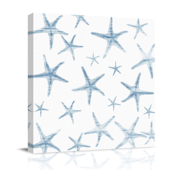 Light Blue Starfish Canvas Wall Art for Living Room, Summer Coastal Beach Nautical Ocean Poster Print Painting for Bedroom Office Home Decoration Wall Pictures Prepare To Hang 8"x8"