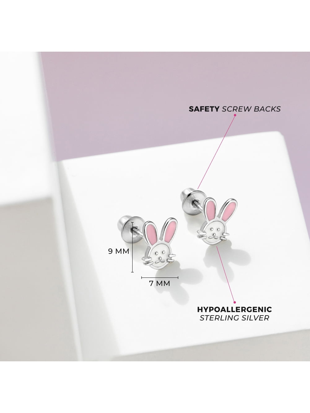 Silly Rabbit Baby / Toddler / Kids Earrings Screw Back Enamel - Sterling Silver