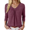 thumbnail image 2 of larppty Women Tops Long Sleeve Shirts V Neck Loose Fit Soft Casual Solid Color T-Shirts Fall Clothing (Wine, M), 2 of 5