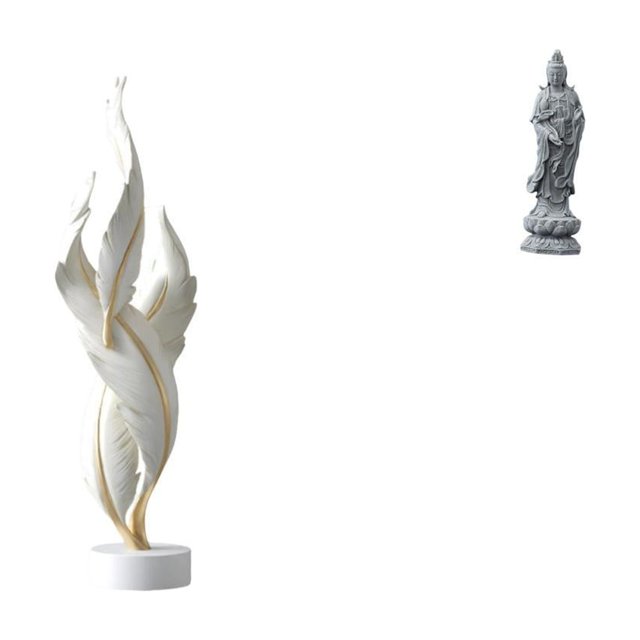 Escultura de resina moderna con pluma de Guan Yin, figura decorativa, artesanía para oficina, armario y estantería de escritorio.