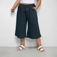 thumbnail image 2 of biudgviw Wide Leg Capri Pants for Women Comfy High Waisted Capris Palazzo Pajama Pants Plus Size Cropped Summer Beach Pants with Pockets, 2 of 7