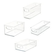iDesign 4-Piece 50% Recycled Plastic Organizer Bin Set for Pantry and Cabinet Organization, Various Sizes, Clear