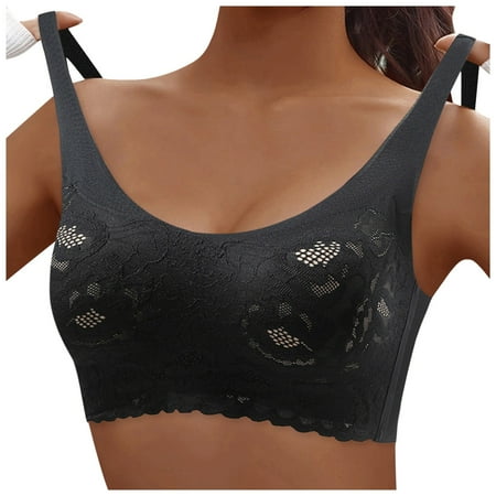 HCNTES Comfort Wireless Bras for Women  Lace Bralette No Underwire  Plunge Lace Bra with Adjustable StrapBlack XL)