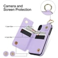 thumbnail image 2 of Allytech Wallet Case for iPhone XR, Card Holder & Zipper Pocket, Finger Grip Ring, Screen & Camera Protection, Luxury PU Leather Kickstand Double Buttons Flip Shockproof Case - Purple, 2 of 7
