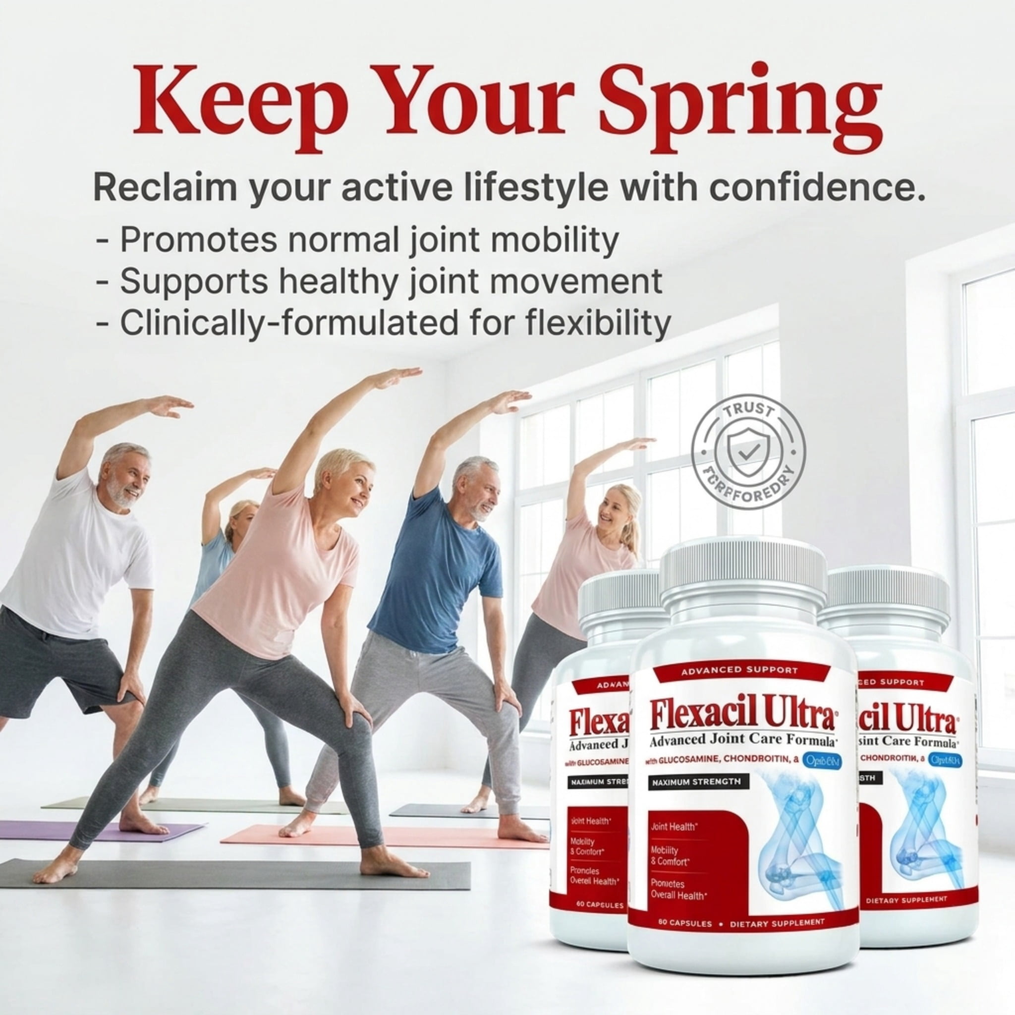 Flexacil Ultra (2 Bottles) Joint Support Supplement with Glucosamine, Chondroitin & MSM, 120 caps